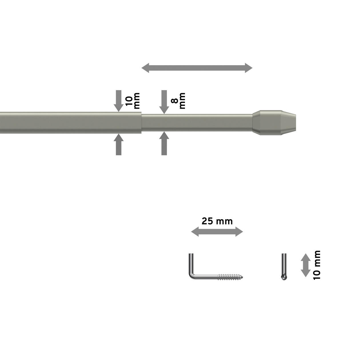 SCHEIBENSTANGEN/VITRAGESTANGEN MIT KLEBEHAKEN Geno 100-180 cm, oval, Silbergrau, Packung 2 Stück - Alufarben, Kunststoff/Metall (1.2/2.4/180cm) - INTERDECO