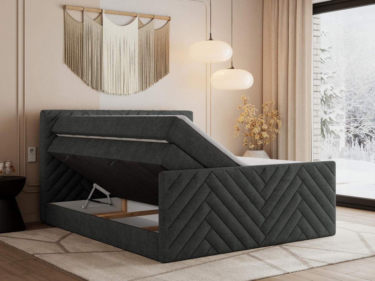BOXSPRINGBETT PARIS KING DUO - 120/200 - Dunkelgrau Struktur - H3 - Dunkelgrau, Holz/Textil (120/200cm) - MKS