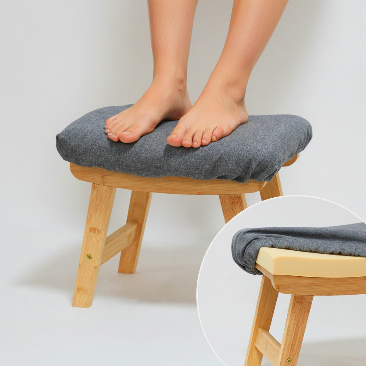 TABURET - světle hnědá, dřevo/textil (40/32/29cm) - Relaxdays