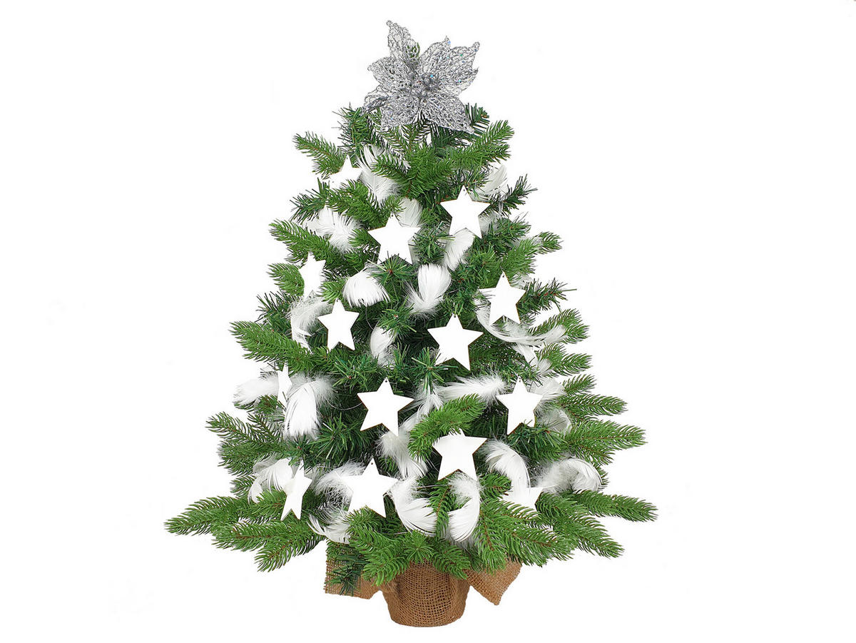 LAALU CHRISTBAUMKUGEL-SET 32 ​​Stück in Box KÖNIG DES WINTERS für Weihnachtsbäume bis 100 cm - Silberfarben/Weiß, Holzwerkstoff/Kunststoff (20/12/30cm) - LAALU