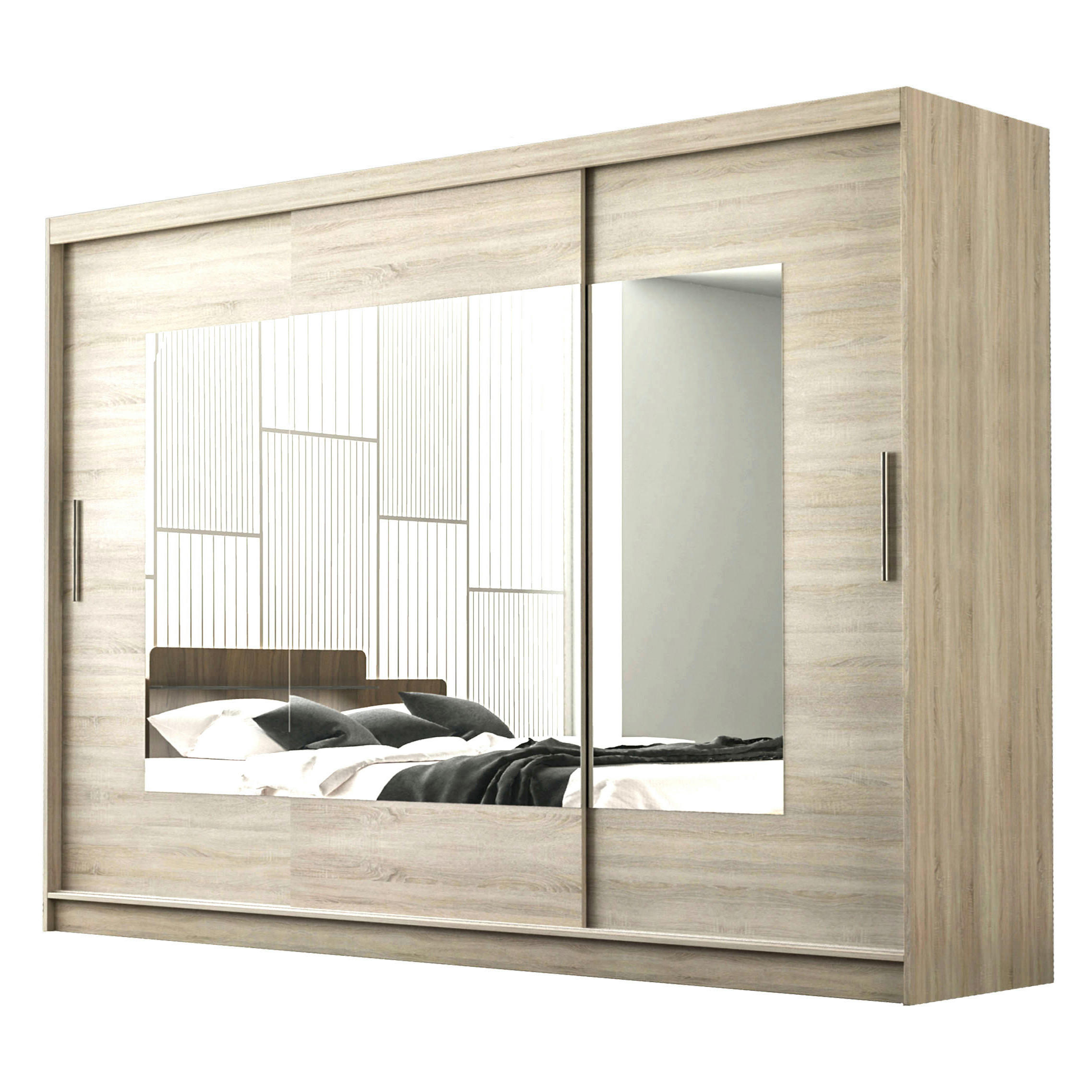 SCHWEBETÜRENSCHRANK MARTINA 250/215/60 cm 3-türig mit Spiegel Sonoma Eiche - Sonoma Eiche, Holzwerkstoff (250/215/60cm) - MASSENO