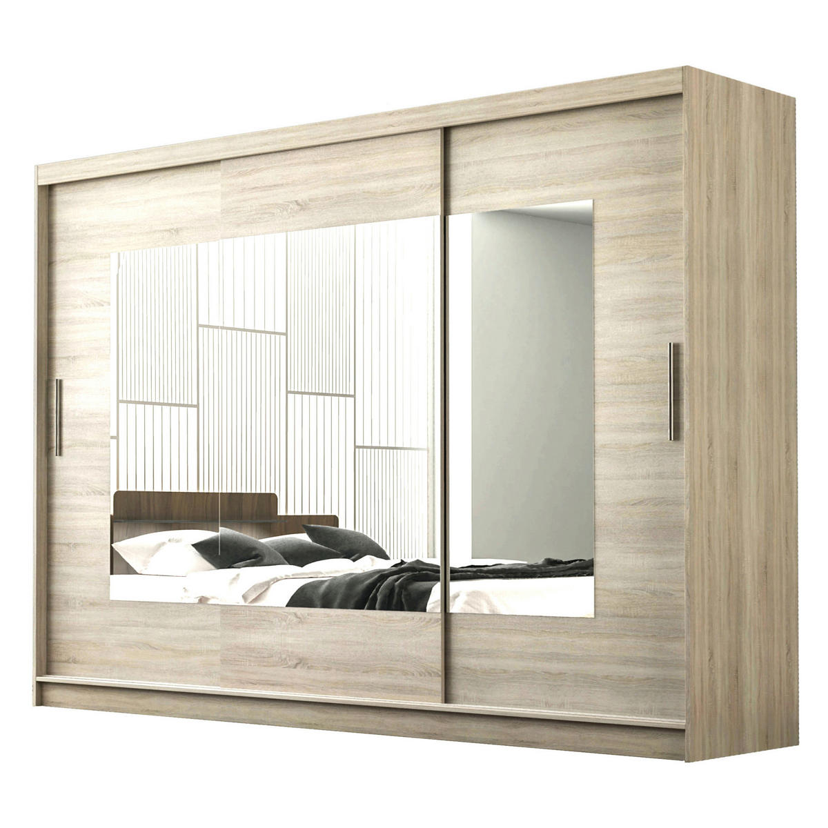 SCHWEBETÜRENSCHRANK MARTINA 250/215/60 cm 3-türig mit Spiegel Sonoma Eiche - Sonoma Eiche, Holzwerkstoff (250/215/60cm) - MASSENO