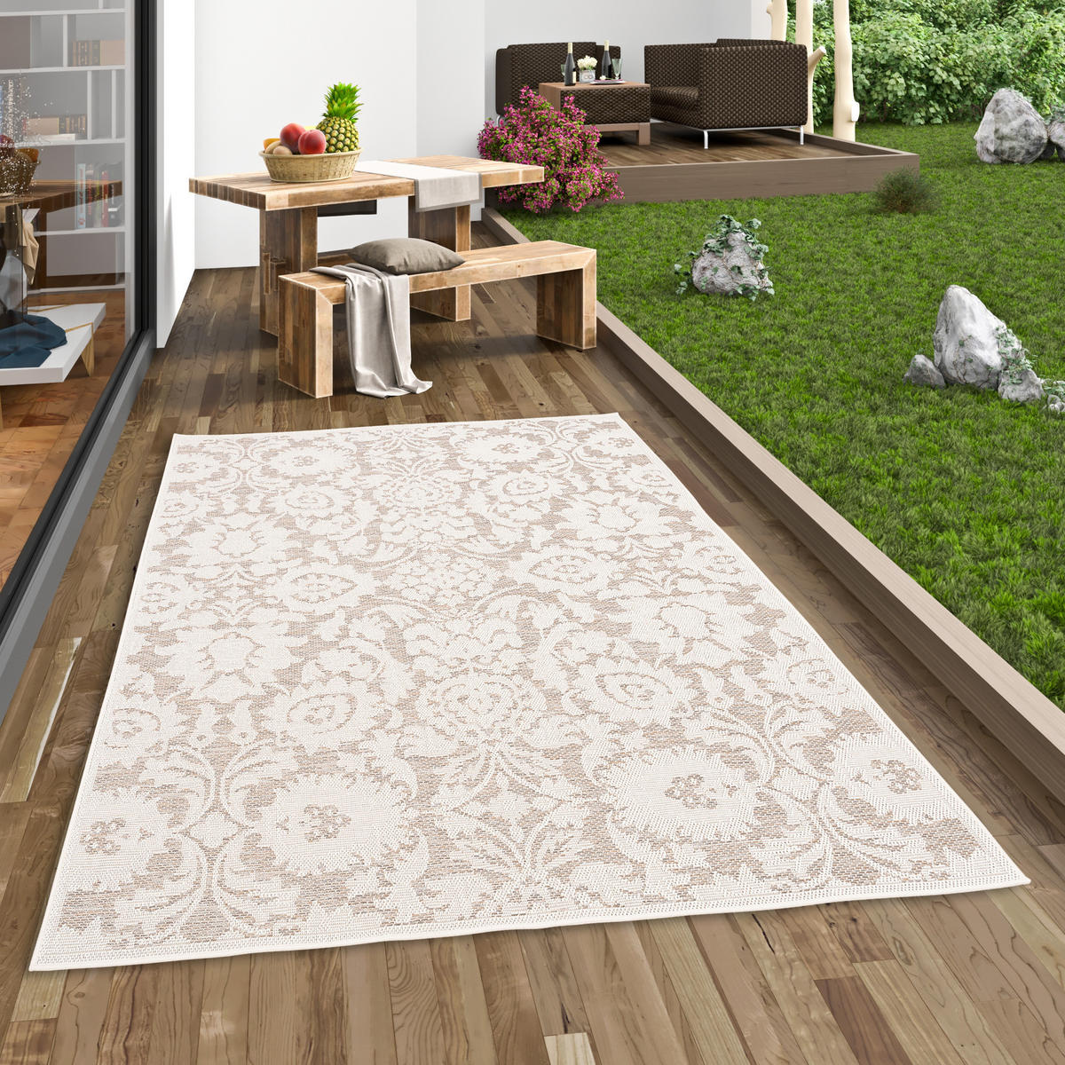 IN & OUTDOOR TEPPICH FLACHGEWEBE OTTAWA BAROCK - Beige, Textil (140/200cm) - Pergamon