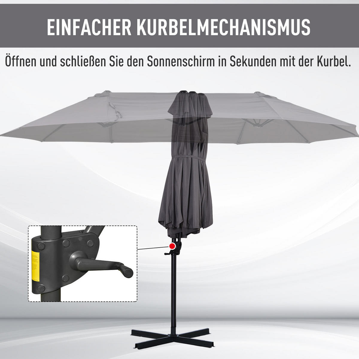 DOPPELSONNENSCHIRM aus Metall 440x270x250 cm in Dunkelgrau mit Handkurbel - Dunkelgrau, Metall (270/440cm) - Modfu