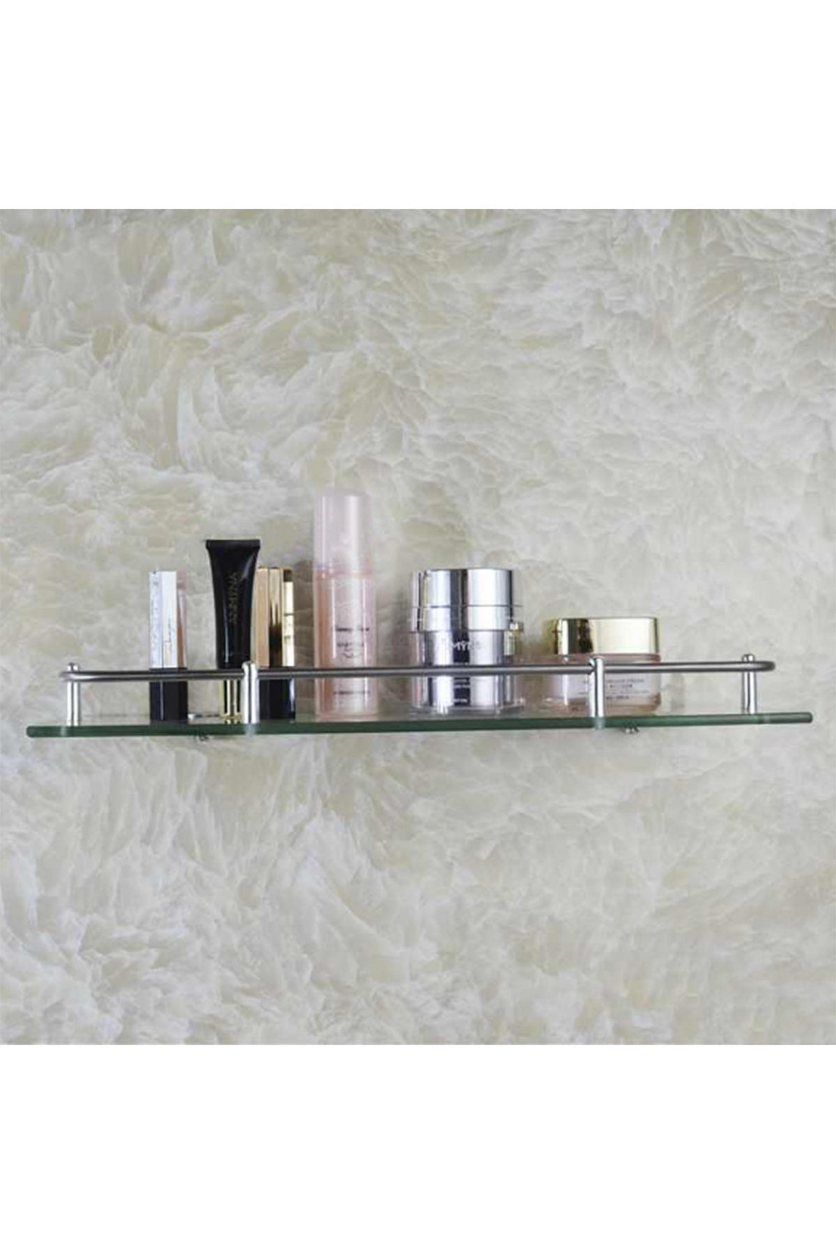 GLASABLAGE aus Glas und Metal in Transparent Badezimmer Wandmontage Platzsparend Mehr ordentlich 38,5 x 11 x 4,5 cm - Transparent/Silberfarben, Glas/Metall (38.5/3.5/11cm) - Livingandhome