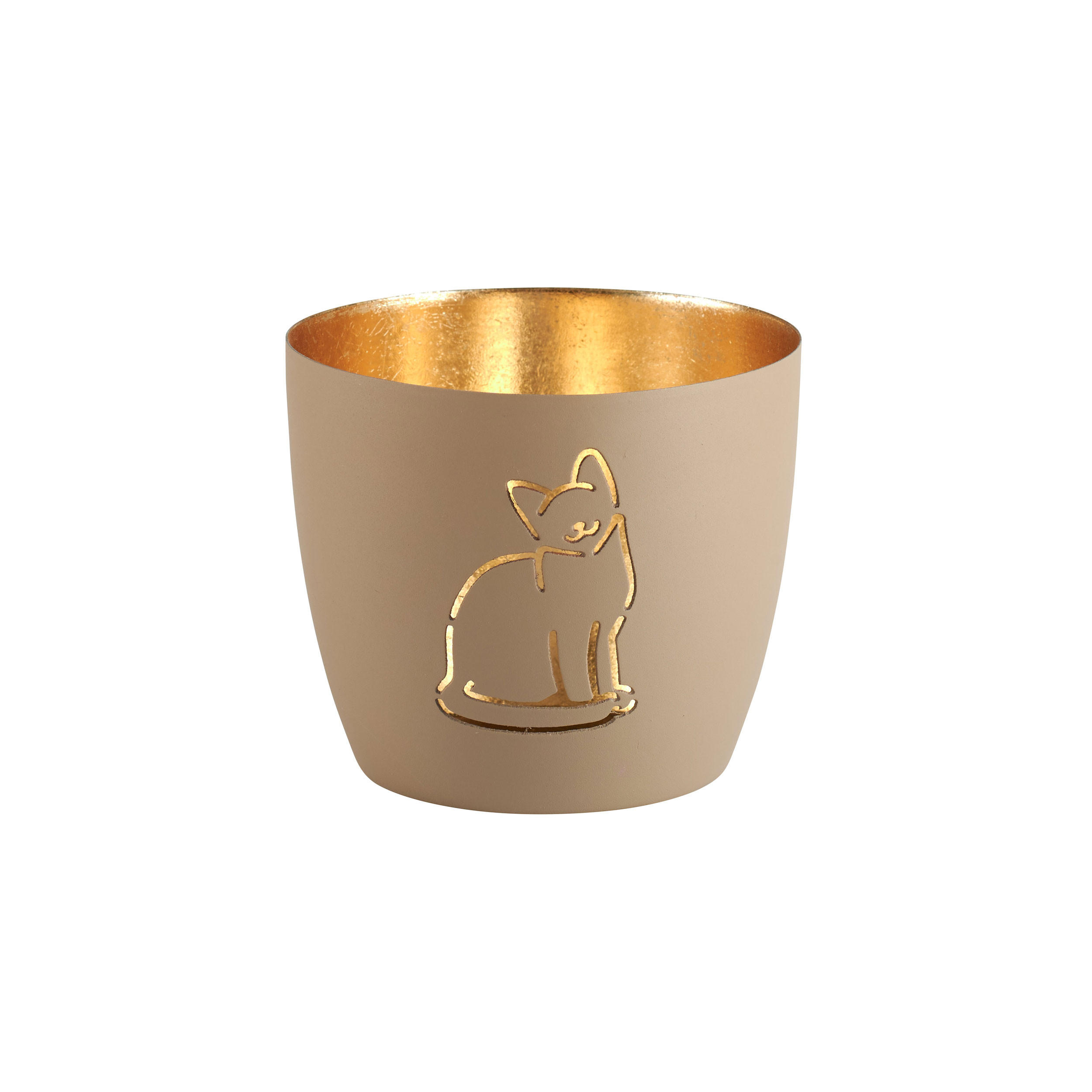 TEELICHTHALTER Madras Katze M, Eisen, sandstone / Gold, H 8.5 cm - Beige, Metall (9cm) - Gift Company