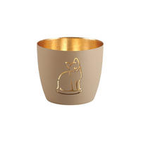 TEELICHTHALTER Madras Katze M, Eisen, sandstone / Gold, H 8.5 cm - Beige, Metall (9cm) - Gift Company