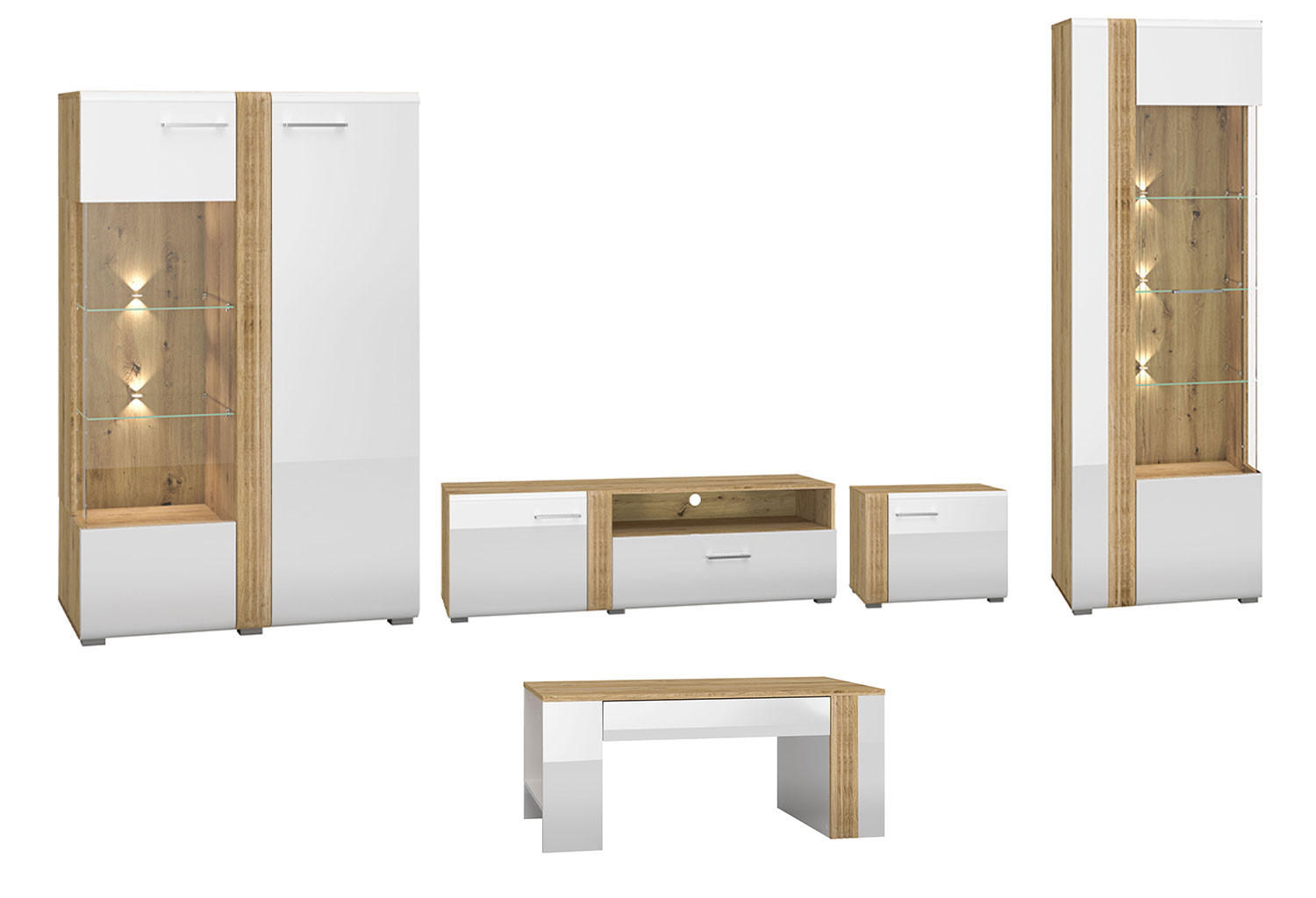 Feldmann-Wohnen Wohnzimmer-Set Weiß, Braun 367x196x42 cm