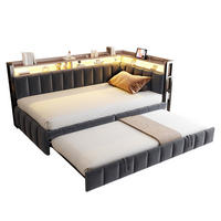 SCHLAFSOFA 90x200cm mit Ausziehbett, LED, USB-C, Dunkelgrau - Grau, Textil (90/200cm) - FLIEKS