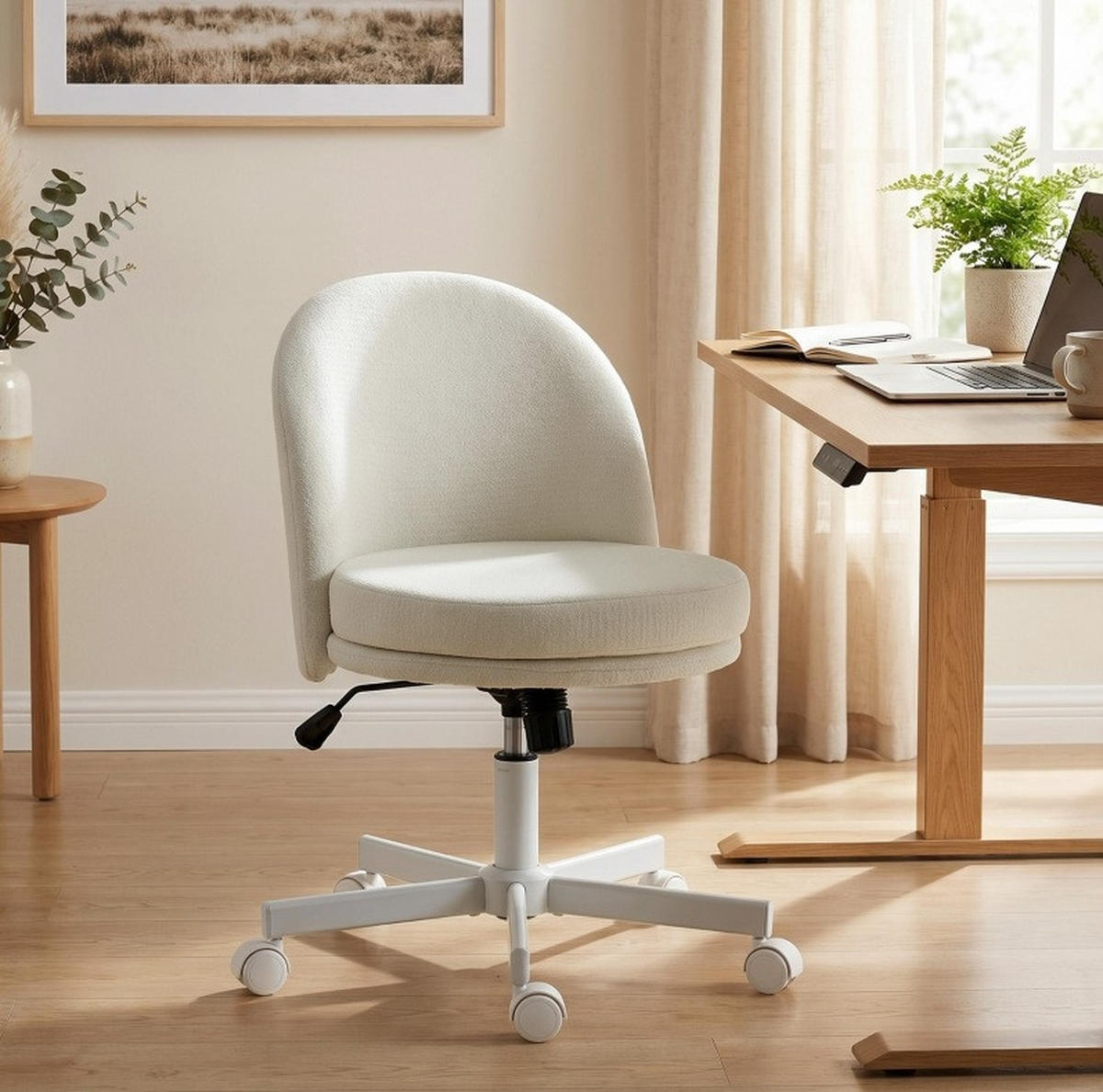 DREHSTUHL 57/58/83 cm Creme aus Metall mit Wippfunktion - Creme, Metall (58/83/57cm) - OKWISH