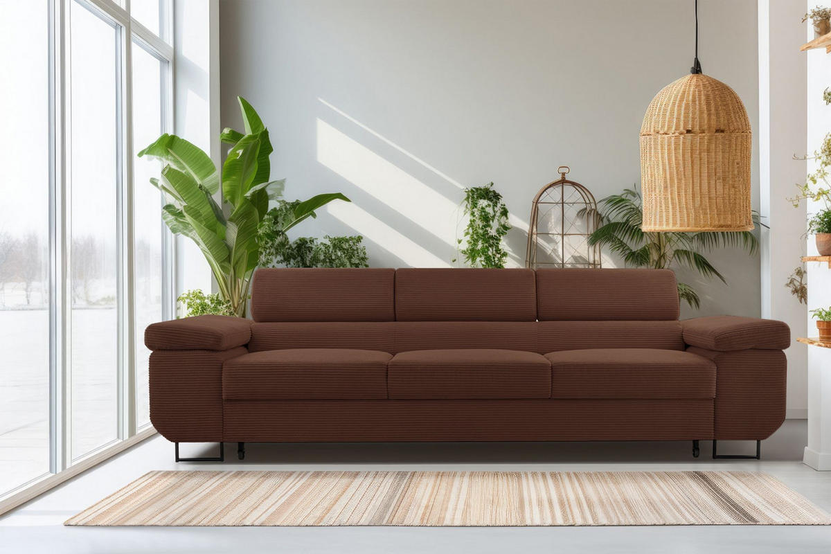 3-SITZER SOFA Capurso Rostbraun Cord - Dunkelorange/Schwarz, Textil/Metall (274/90/98cm) - Selsey