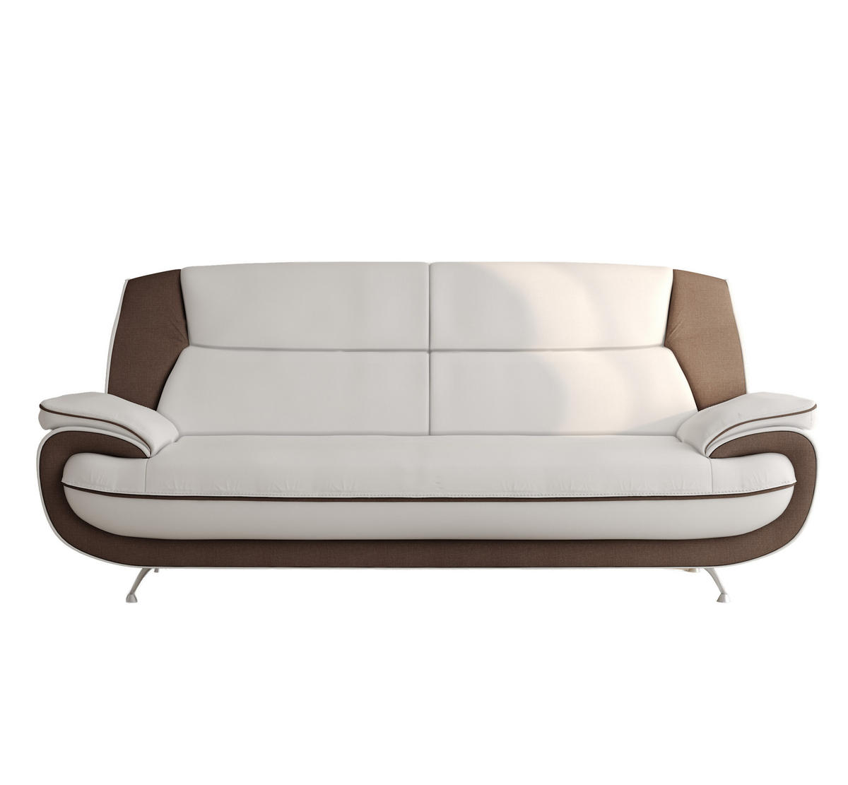 SOFA 3-Sitzer, Stoff Kronos, Weiß + Braun, Palermo - Weiß, Holz (198/89/87cm) - Kaiser Möbel