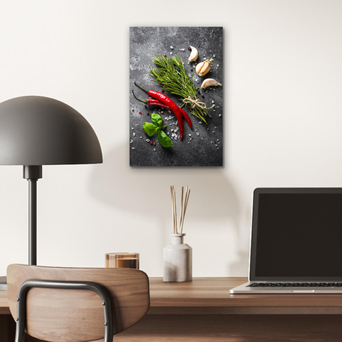 KOVOVÝ OBRAZ Korenie - bylinky - korenie - betón 20x30 cm - tmavosivá, kov (20/30cm) - MuchoWow