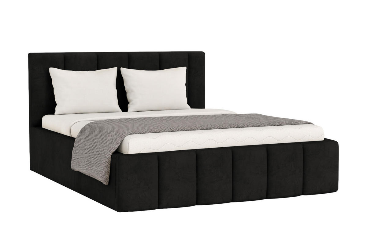 POLSTERBETT MEGAN 200/200 in Velours Schwarz - Schwarz, Holz/Holzwerkstoff (200/200cm) - Deine Möbel 24