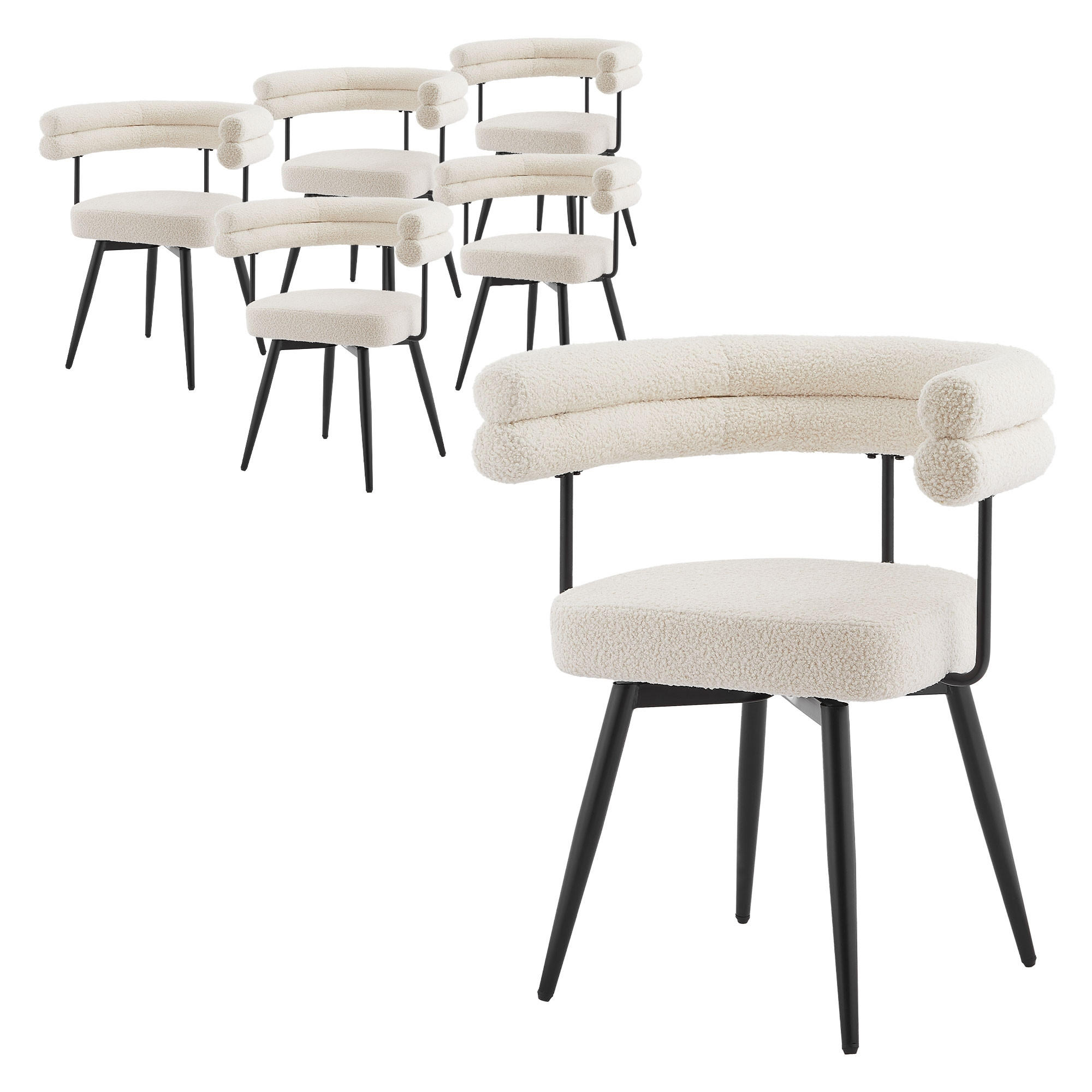 JÍDELNÍ ŽIDLE otočné, sada 6 ks, béžová, plyšová látka - černá/béžová, kov/textil (63/75/55cm) - ML-DESIGN