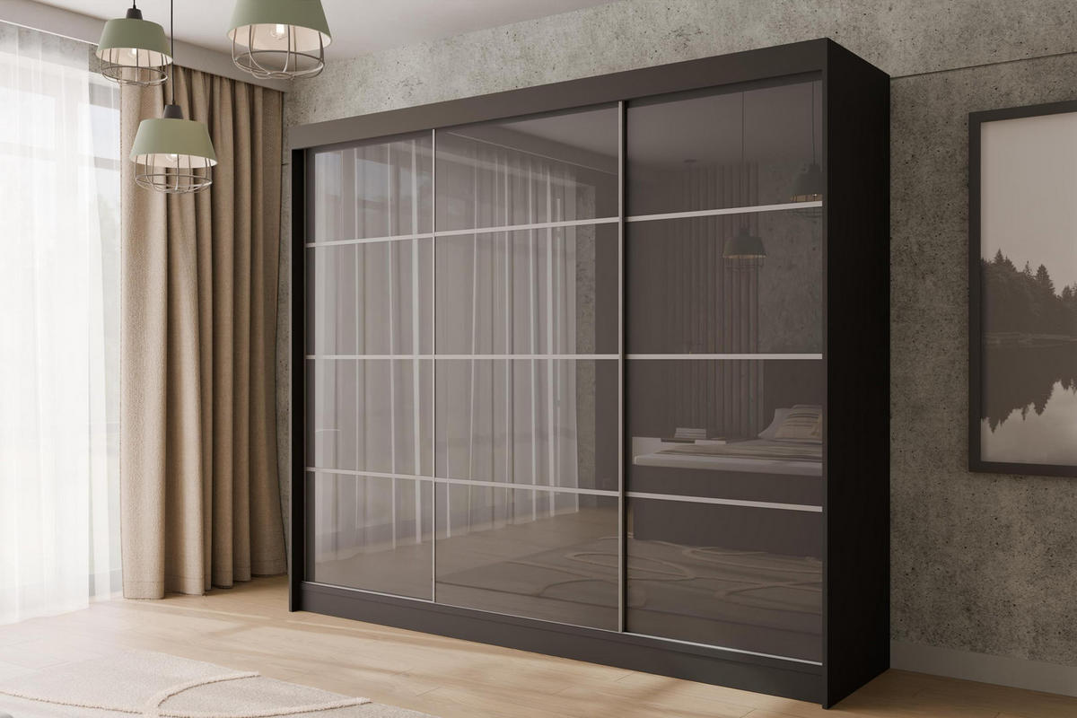 KLEIDERSCHRANK PEKA III - 250 cm - Schwarz|Grau - Schwarz/Grau, Holzwerkstoff (250/215/61cm) - ALTDECOR