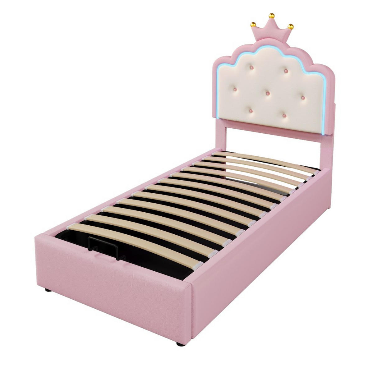 POLSTERBET 90 x 200 cm in Rosa PU mit Ambientelicht - Pink, Textil (90/200cm) - KOMHTOM