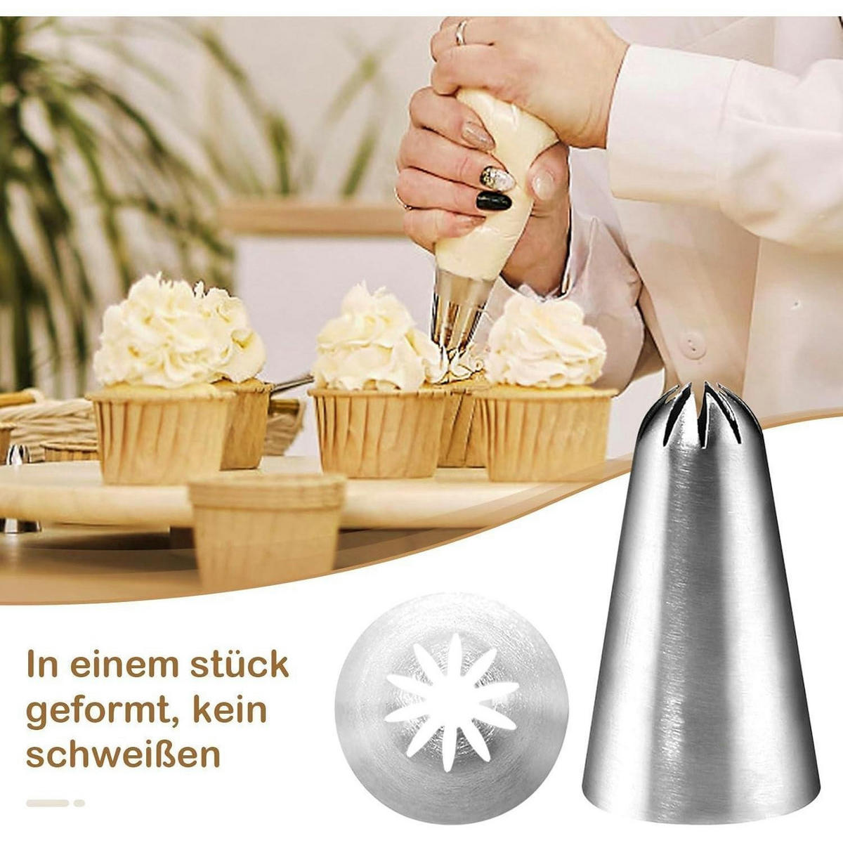 SPRITZTÜLLEN 4-teiliges Set Edelstahl mit Adapter - Silberfarben, Metall (4.4/1/5.8cm)