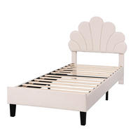 POLSTERBETT 90/200 cm Beige aus Samtstoff mit Blumen-Kopfteil - Beige, Textil (90/200cm) - OKMYHOME