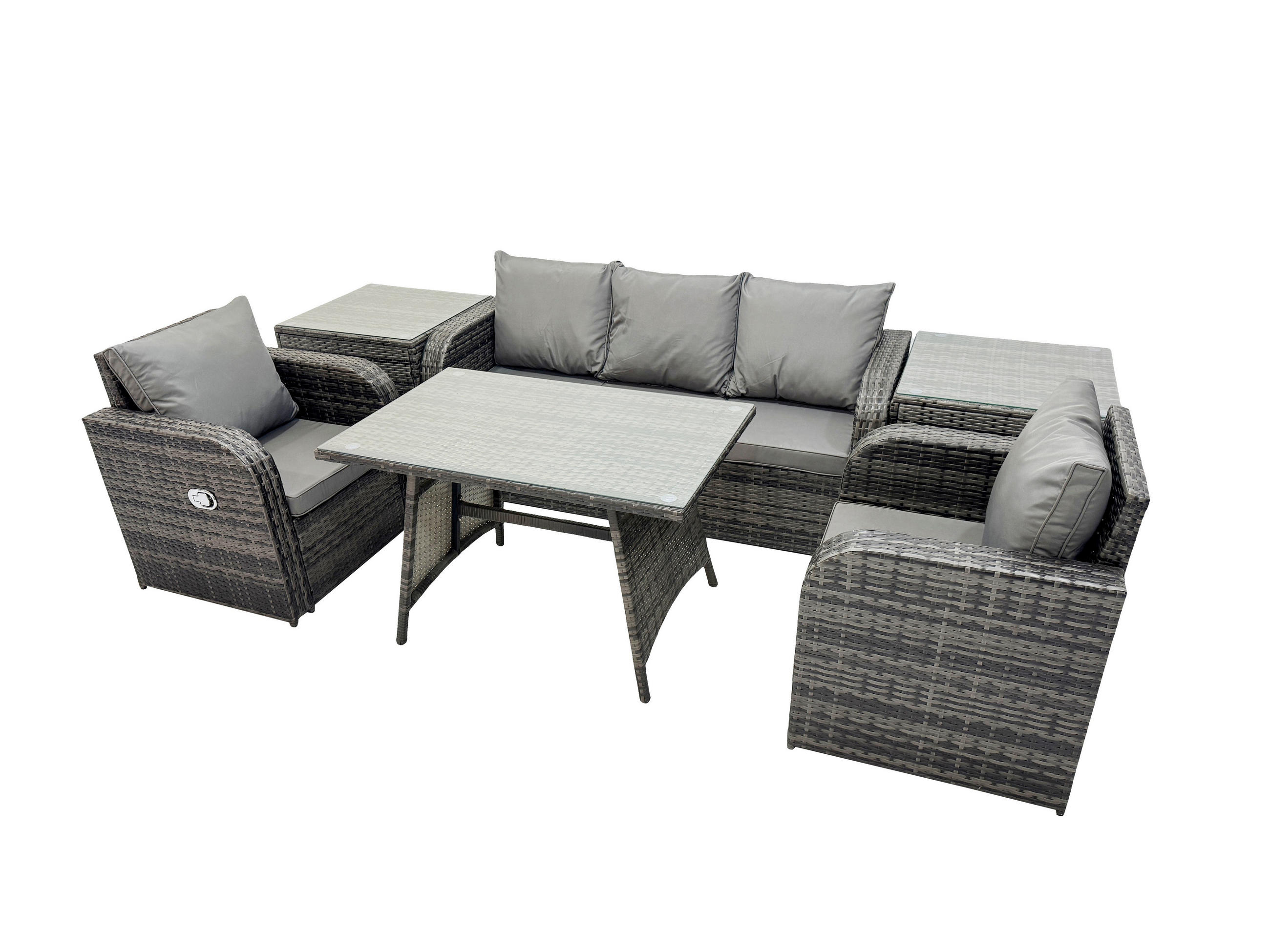 GARTENMÖBEL SET mit COUCHTISCH Polyrattan Dunkelgrau 5-Sitzer - Dunkelgrau/Grau, Glas/Kunststoff - Fimous