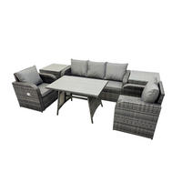 GARTENMÖBEL SET mit COUCHTISCH Polyrattan Dunkelgrau 5-Sitzer - Dunkelgrau/Grau, Glas/Kunststoff - Fimous
