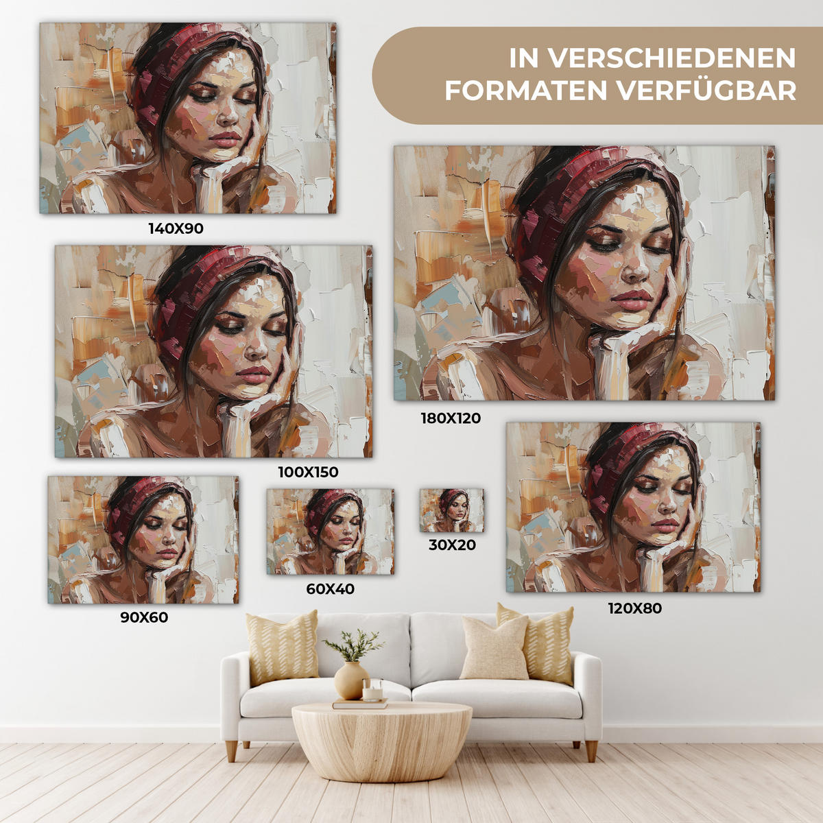 LEINWANDBILD Frau - Lackierung - Porträt - Modern 90x60 cm - Altrosa, Textil (90/60cm) - MuchoWow