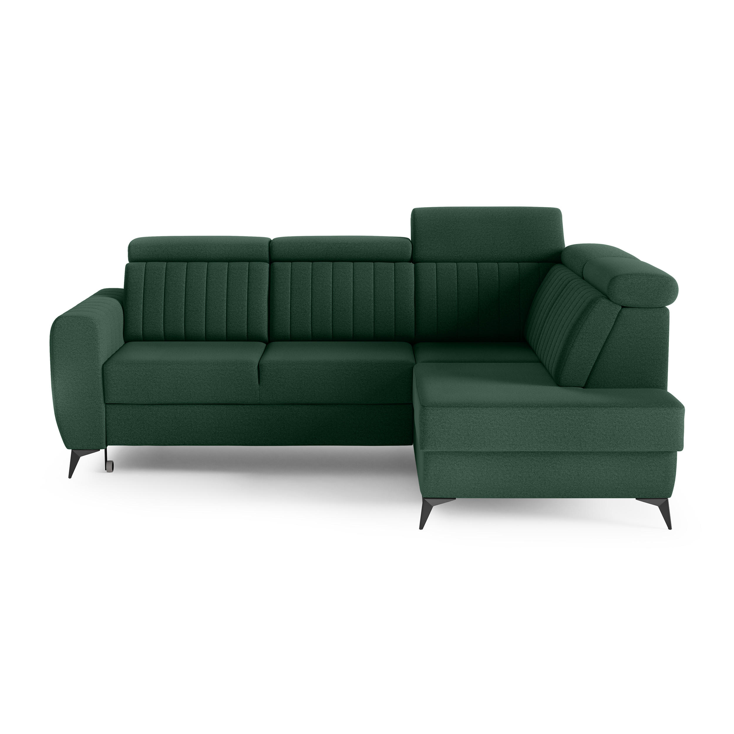 ECKSCHLAFSOFA Connor II verstellbare Kopfstützen, Dunkelgrün, rechts - Dunkelgrün/Schwarz, Textil (268/204cm) - Beautysofa