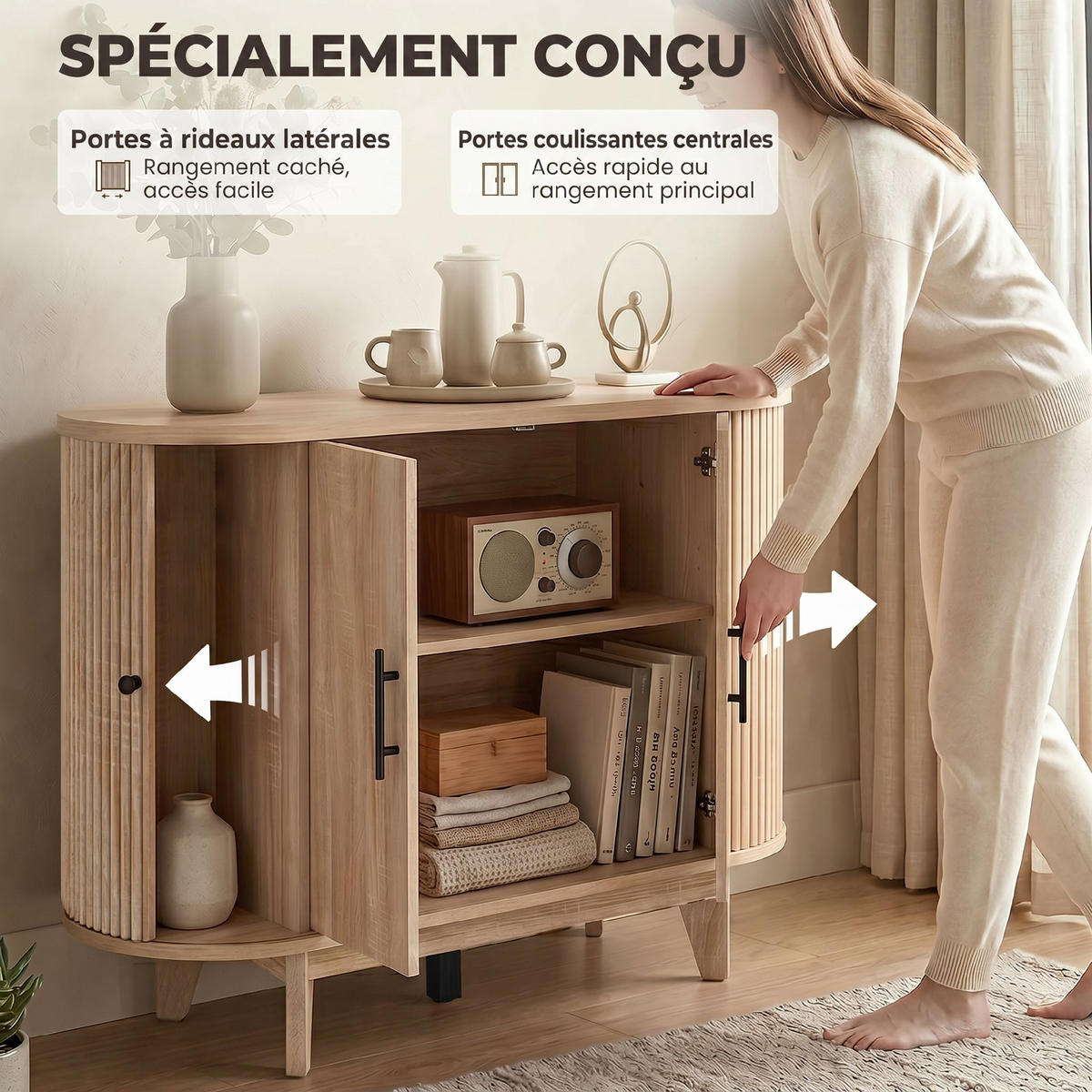 SIDEBOARD Eiche-Nachbildung, 4 Türen, 90/40/76 cm - Eichefarben, Holz (90/76/40cm) - PANGIVO