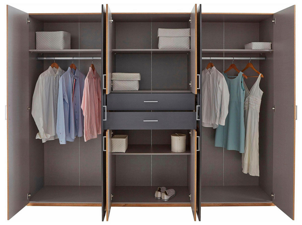 KLEIDERSCHRANK Diver Plankeneiche / graphit 270 / 58 / 207cm - Eichefarben/Graphitfarben, Holz/Holzwerkstoff (270/207/58cm) - Wimex