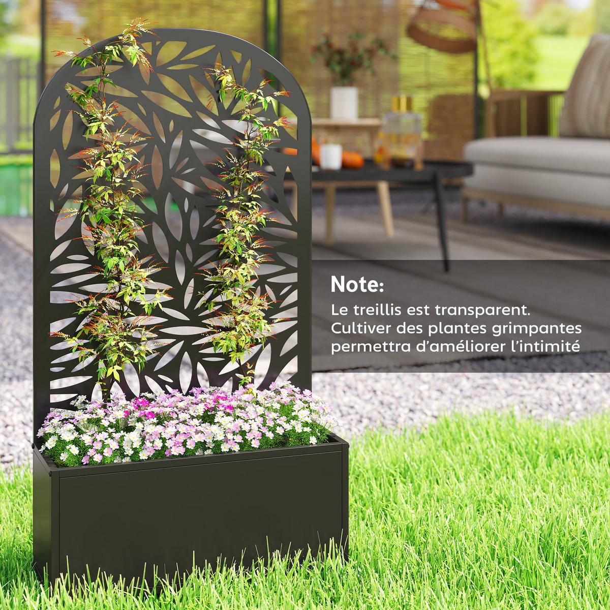 HOCHBEET DE-12289 mit Rankgitter wandmontierbar, 61/23/113 cm Schwarz - Schwarz, Metall (61/113/23cm) - ComfortXL