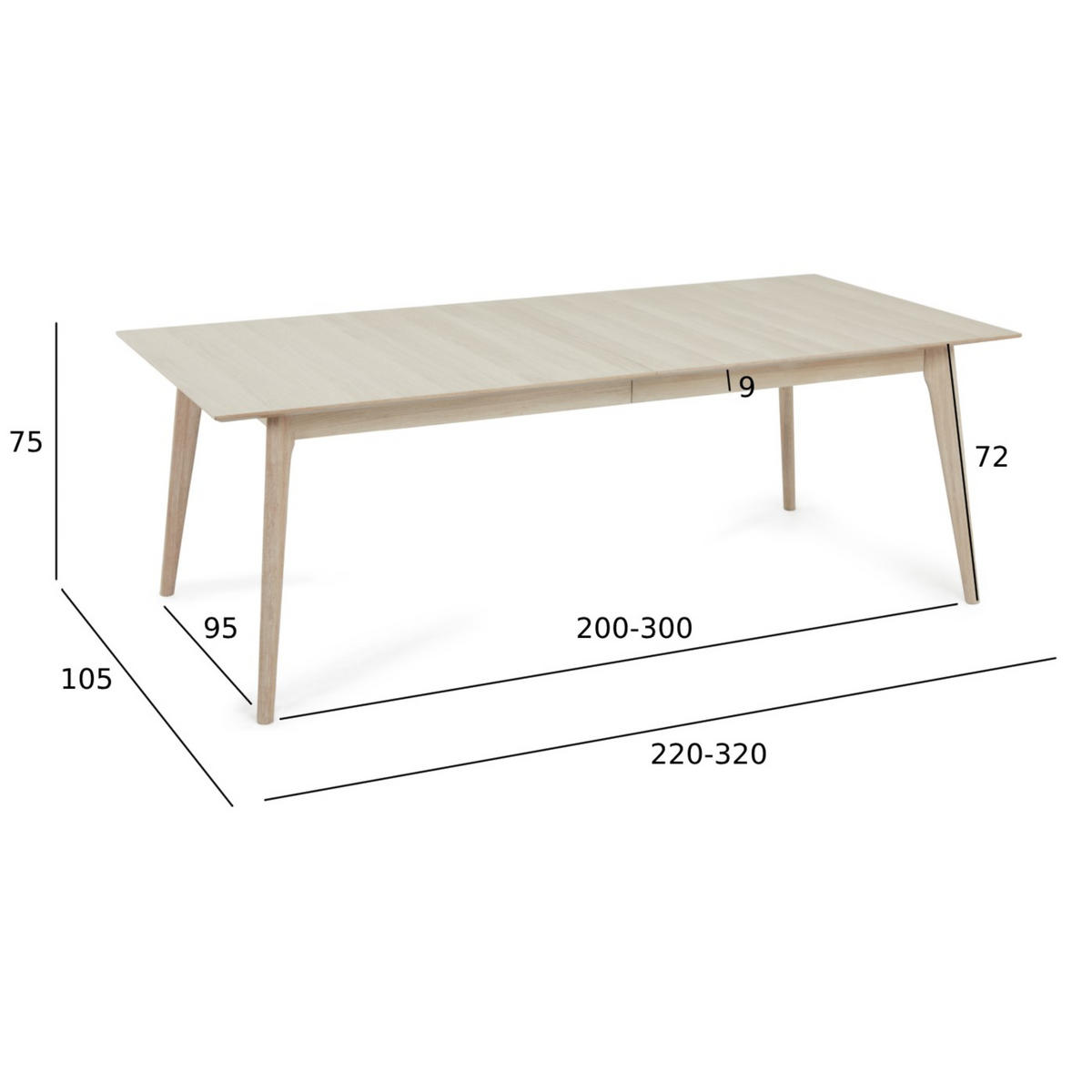 ESSTISCH 105/220/75 Eiche massiv rechteckig - Eichefarben, Holz (105/220/75cm) - Furnhouse