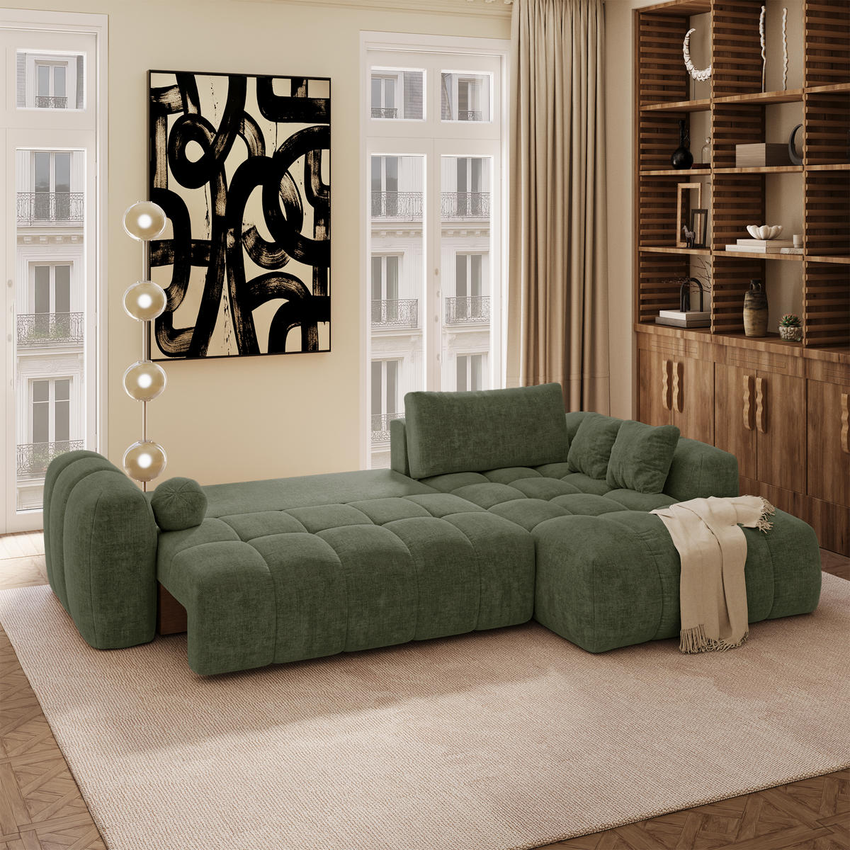 ECKSOFA rechtwinklig SKY Köpergewebe Vintage-Grün 310cm - Dunkelgrün/Grün, Textil (310/180cm) - Premium Interiors
