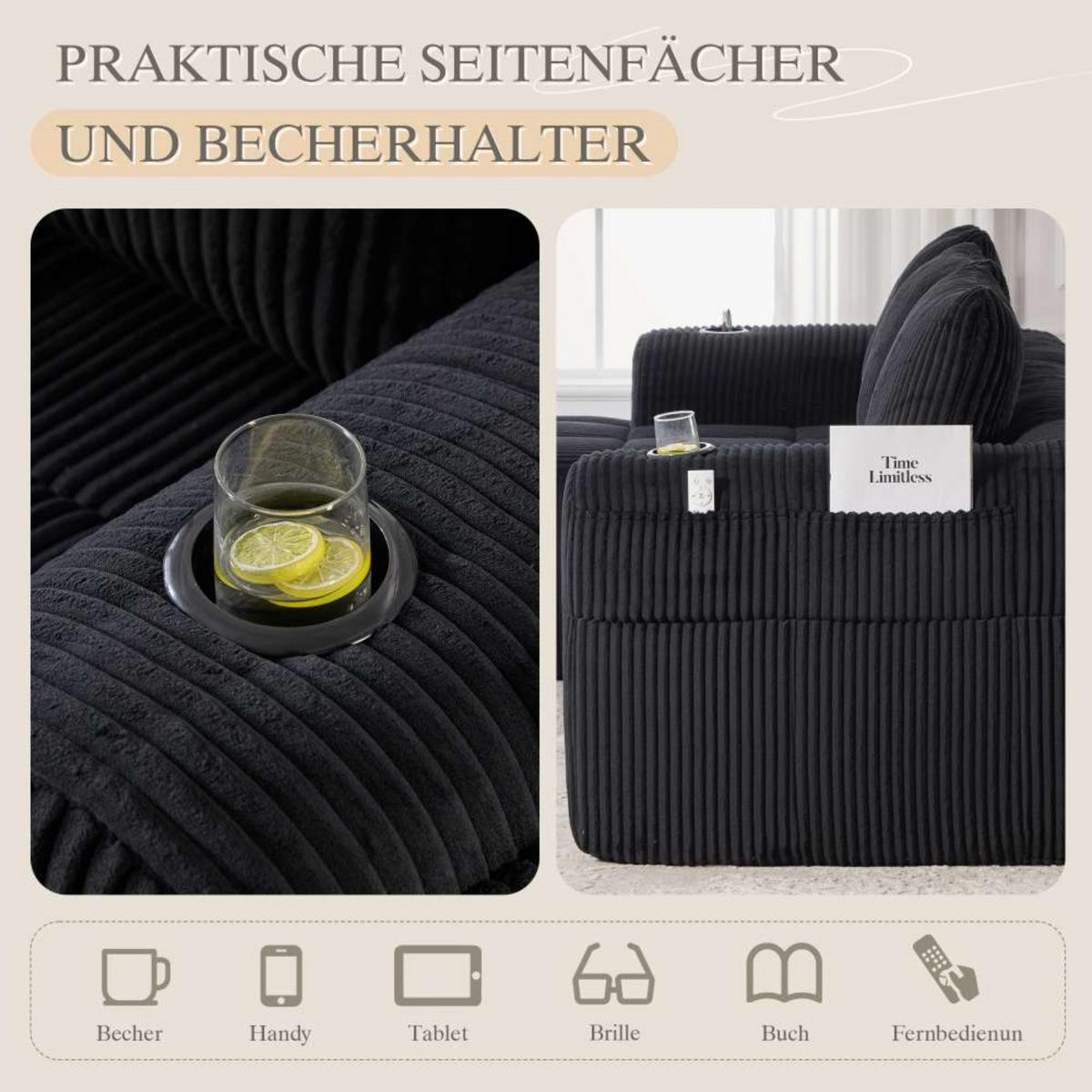 DINING-LOUNGESET 9-teilig, Ecksofa für Terrasse - Beige, Textil - Kaket