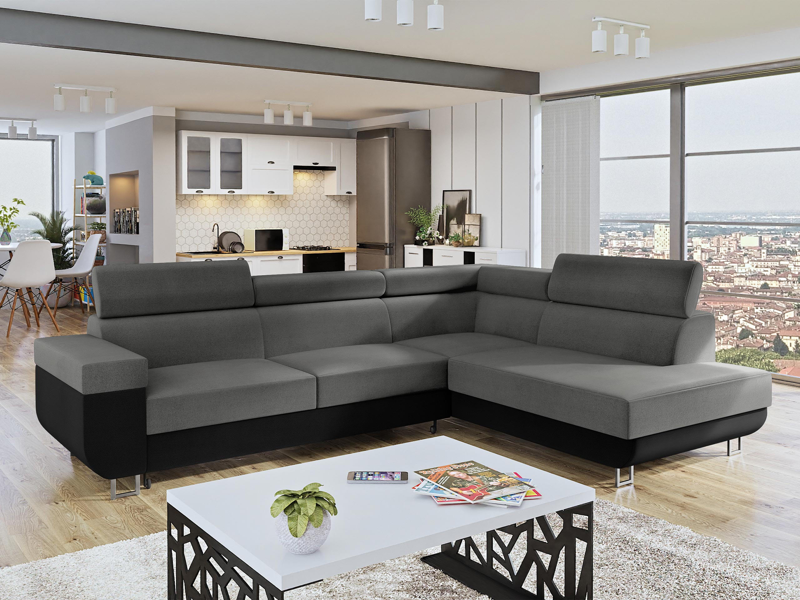 ECKSOFA Fonti, Seite: Rechts - Grau, Holz/Textil (253/188cm) - MIRJAN24