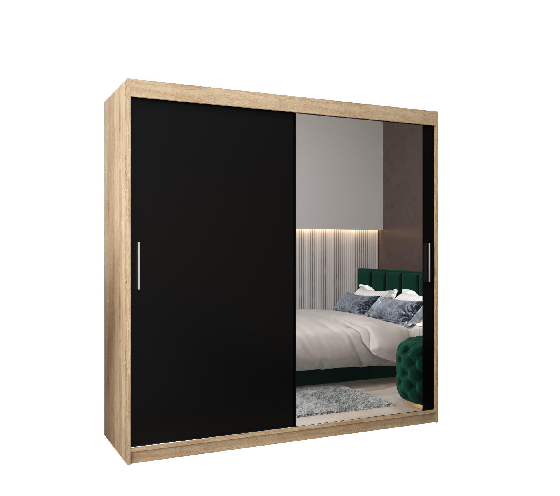 SCHWEBETÜRENSCHRANK 200/200/62 2-türig - Silberfarben/Schwarz, Holz/Kunststoff (200/200/62cm) - Abiks Möbel
