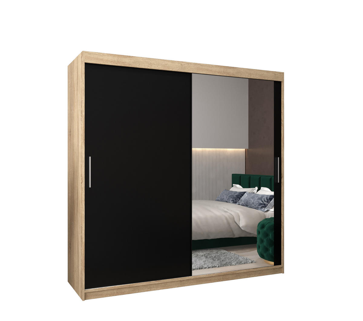 SCHWEBETÜRENSCHRANK 200/200/62 2-türig - Silberfarben/Schwarz, Holz/Kunststoff (200/200/62cm) - Abiks Möbel