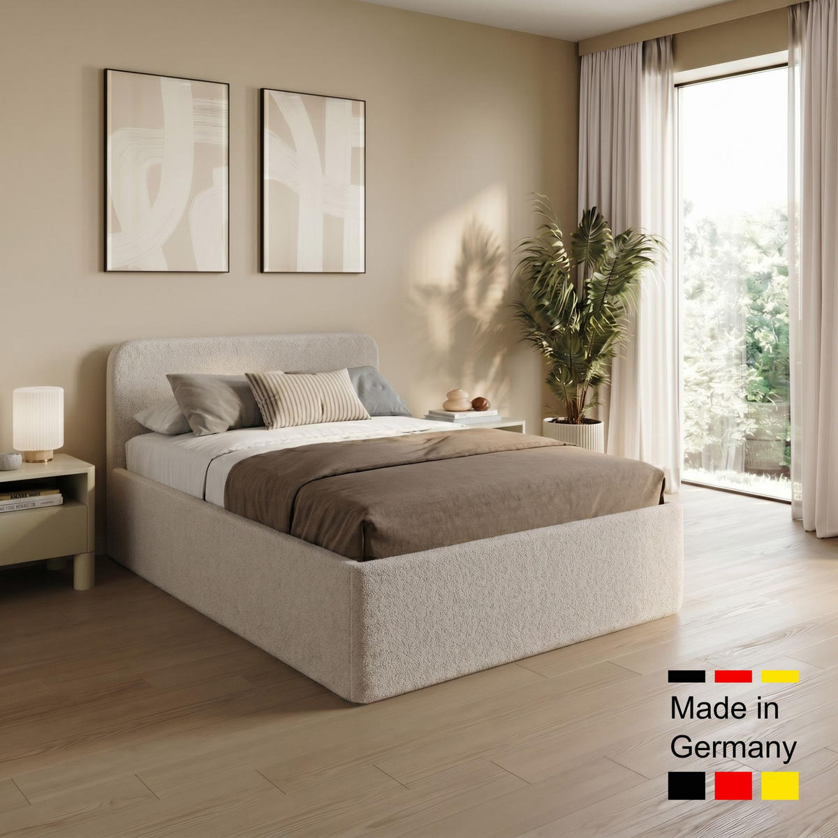 POLSTERBETT 120x200 cm Kaltschaummatratze H3 Bouclé Creme - Creme, Textil (120/200cm) - Home Collective