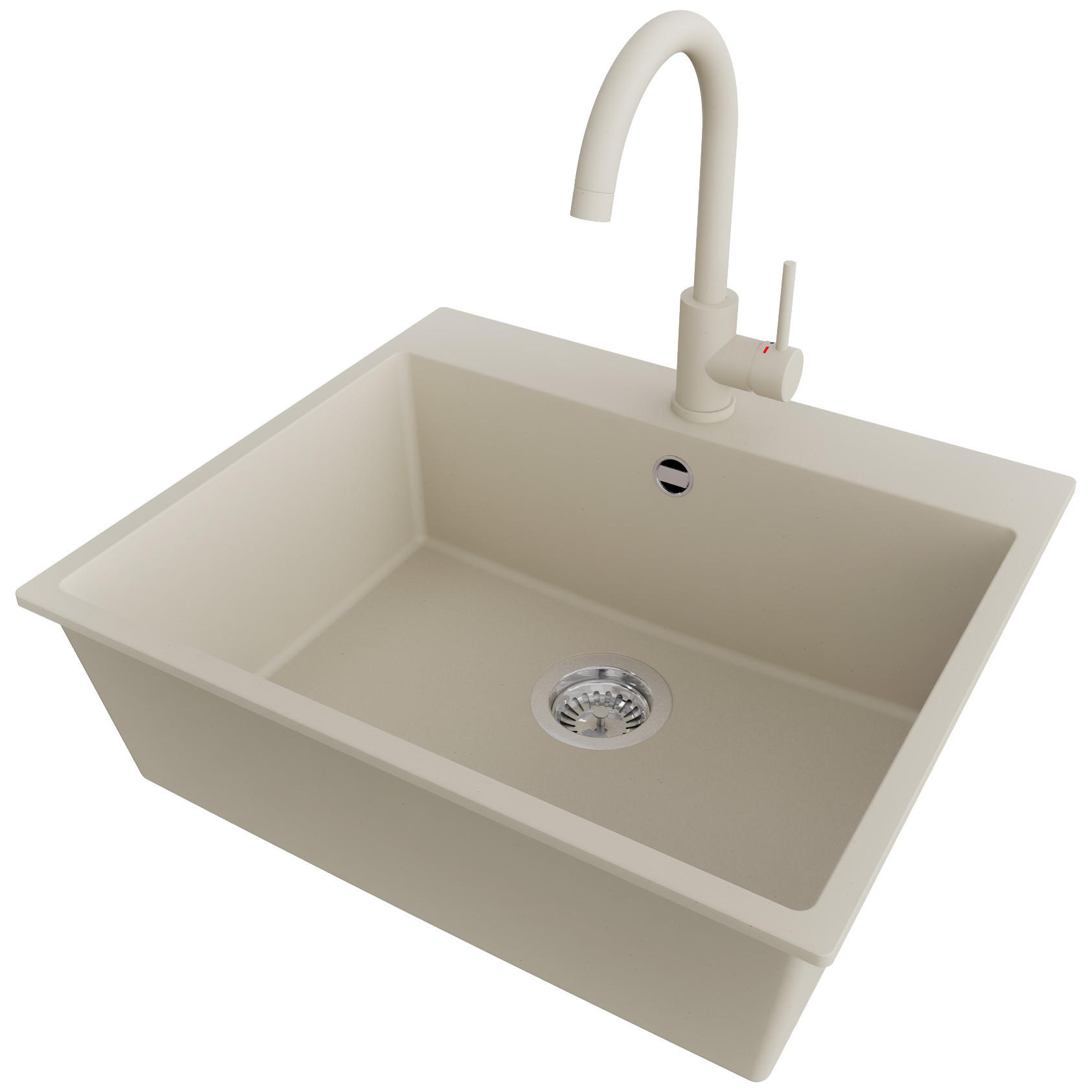 GRANITSPÜLE Riga, 3-er set Beige 58/50 cm, 1 Becken + Küchenarmatur 32/20 cm + Ablauf-Set ab 60er Unterschrank - Chromfarben/Beige, Kunststoff (58/20/50cm) - Primagran