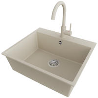 GRANITSPÜLE Riga, 3-er set Beige 58/50 cm, 1 Becken + Küchenarmatur 32/20 cm + Ablauf-Set ab 60er Unterschrank - Chromfarben/Beige, Kunststoff (58/20/50cm) - Primagran