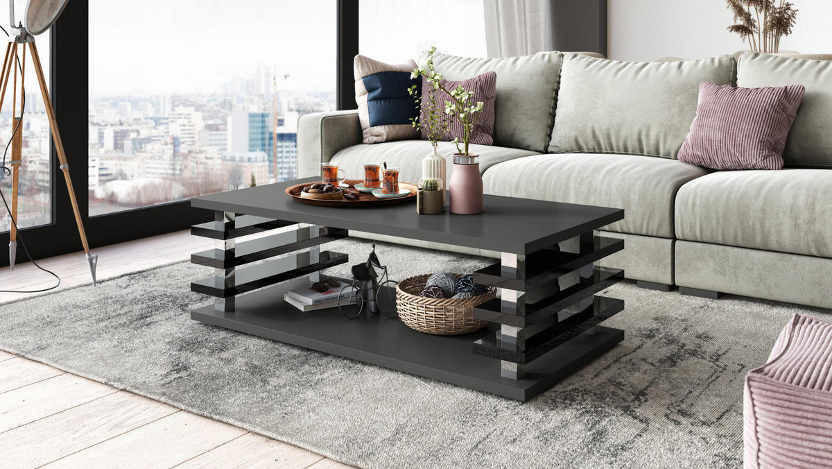 COUCHTISCH rechteckig Anthrazit matt - Schwarz Hochglanz Ablage 120/40/60 cm - Schwarz Hochglanz/Anthrazit, Holzwerkstoff (60/120/40cm) - designimpex