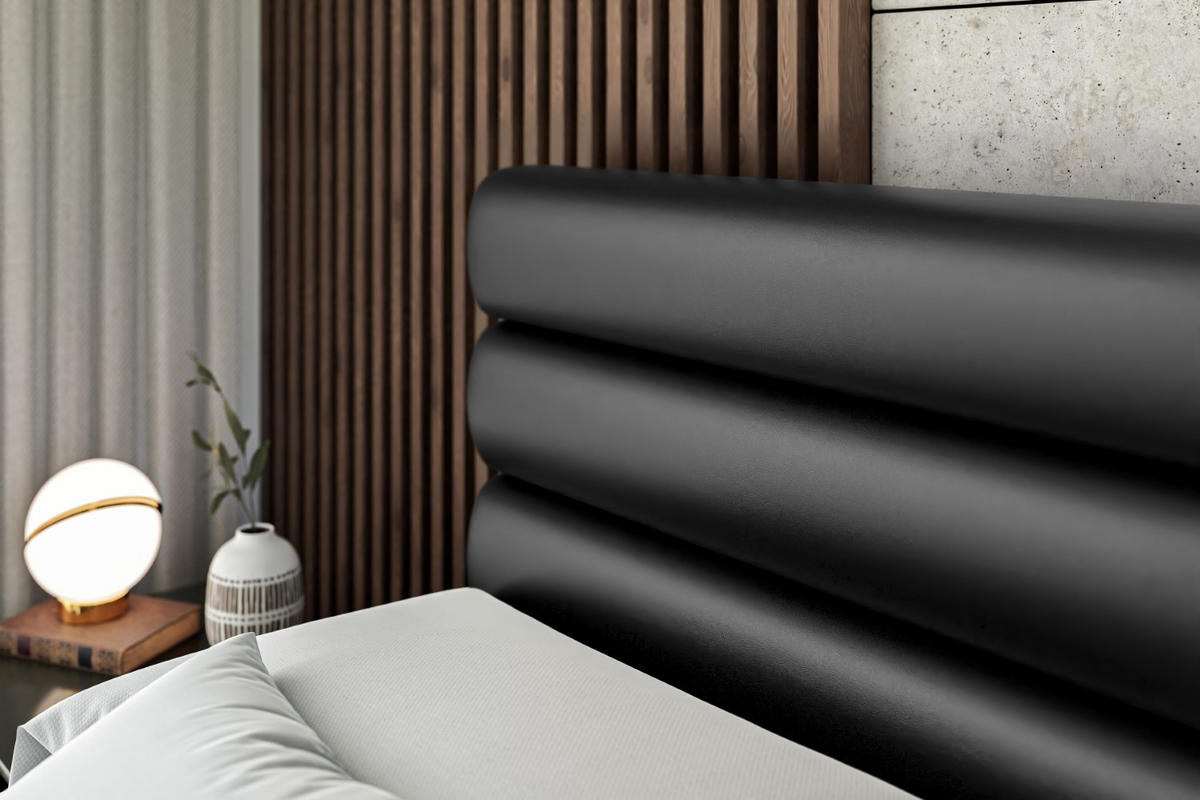 BOXBETT mit Matratze H4 und Lattenrost - CELESTIA - 160x200 cm - H4 - Schwarz Hochglanz - Schwarz Hochglanz, Holzwerkstoff (160/200cm) - ALTDECOR
