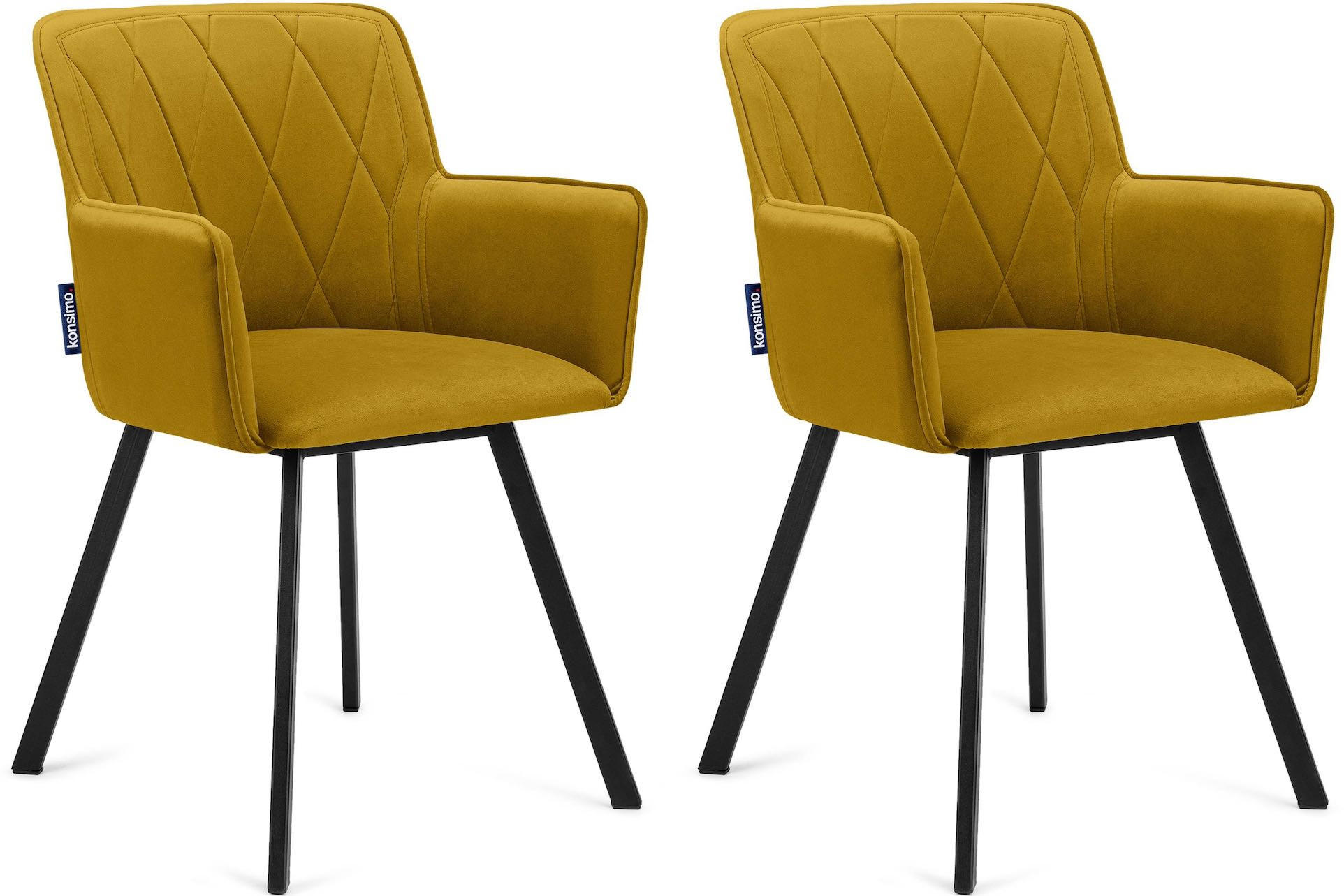 ESSZIMMERSTUHLE PYRUS 2-tlg Velours-Sitz, Gelb - Gelb/Schwarz, Textil/Metall (56/84/46cm) - KONSIMO®