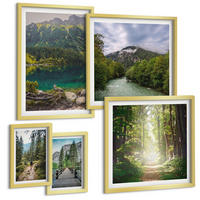 BILDER SET 5er Set - 50x50 cm & 20x30 cm & 40x60 cm Goldrahmen - Straße Wald Berge Hirsch Natur - Goldfarben, Kunststoff (40/60cm) - TULUP