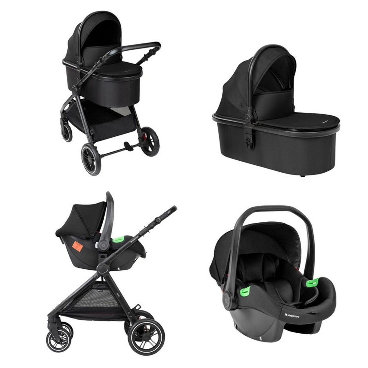 KOMBIKINDERWAGEN Ava 3 in 1 schwarz Babywanne, Babyschale, Gummiräder, Tasche - Schwarz, Metall (84/59/102cm) - Kikka boo