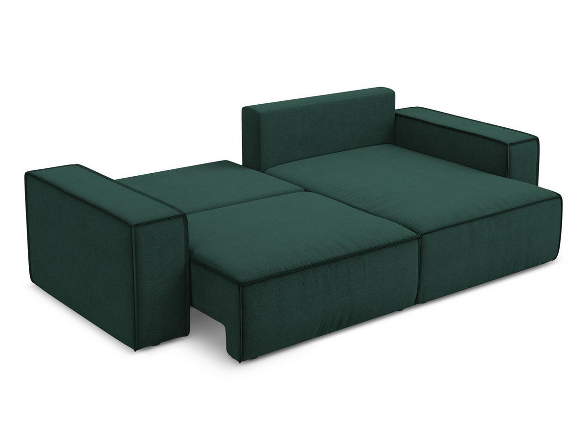 ECKSOFA mit Schlaffunktion Strukturstoff Stoff Grün - Dunkelgrün/Schwarz, Kunststoff/Textil (257/148cm) - Makamii