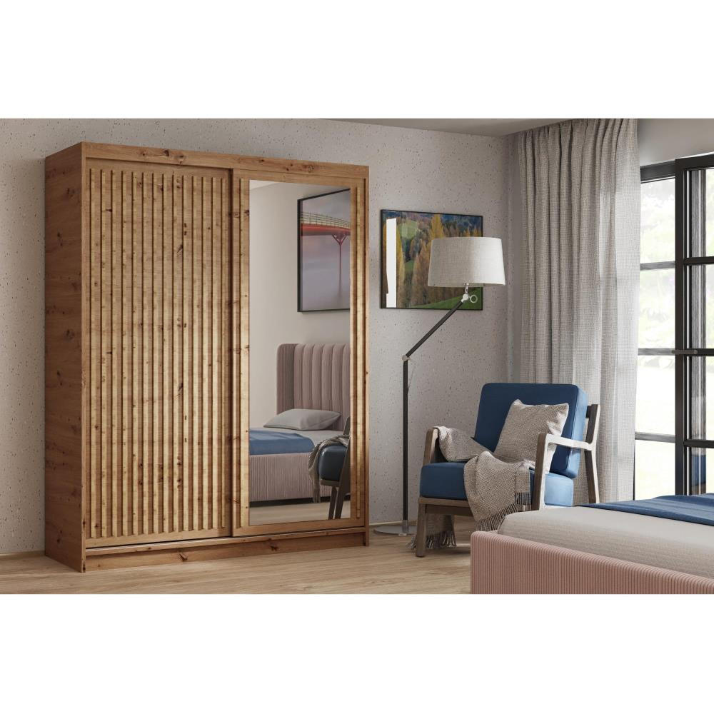 SCHWEBETÜRENSCHRANK Donatello 160/205/60 2-türig eiche Artisan mit Spiegel - Eiche Artisan, Holzwerkstoff (160/205/60cm) - Beautysofa