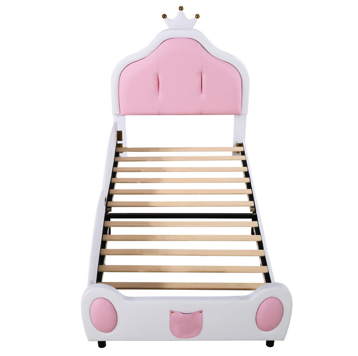 KINDERBETT 90/200 cm aus Kunstleder mit kronenförmigem Kopfteil Weiß/Rosa - Weiß, Textil (90/200cm) - Modenvie