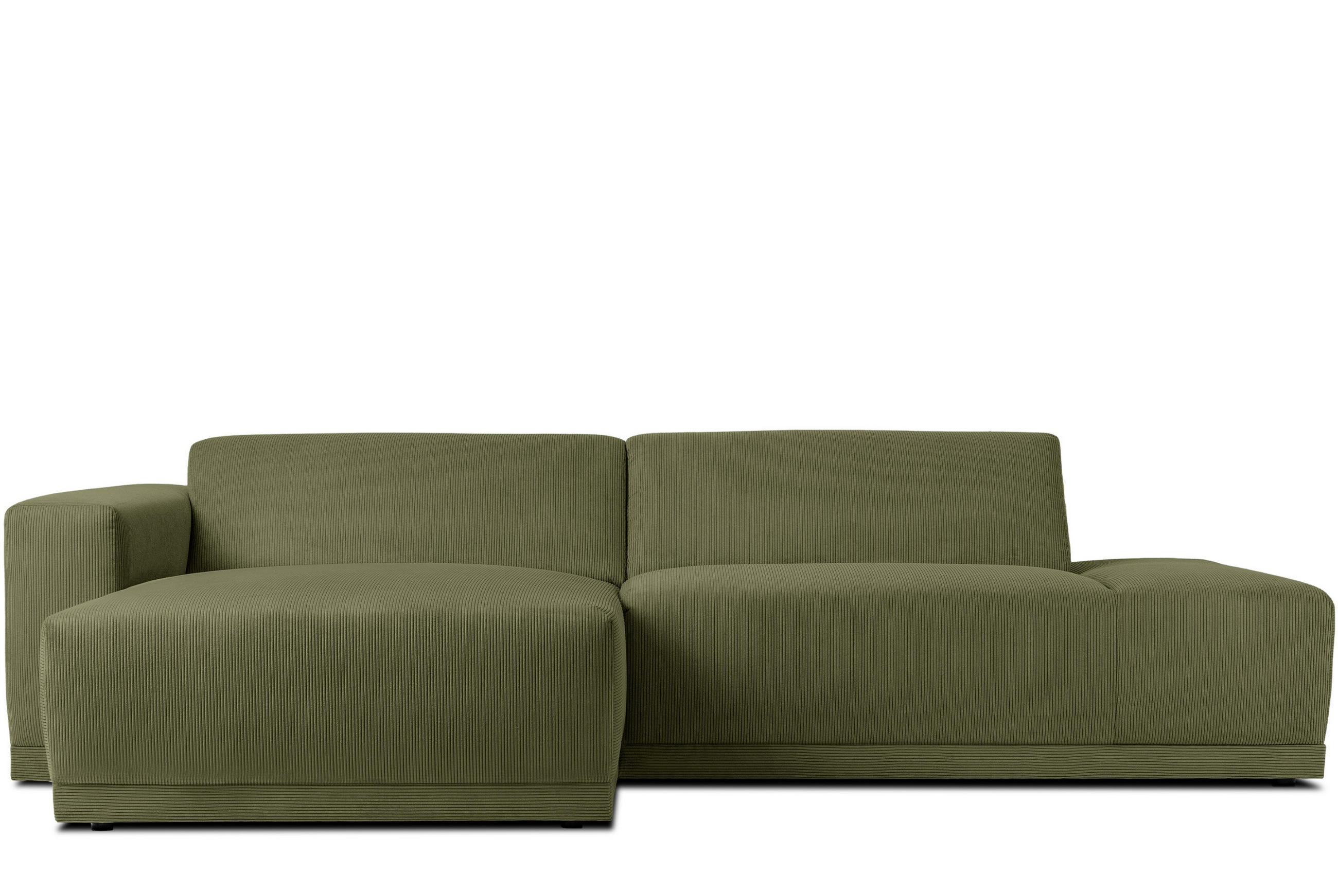 ECKSOFA-LINKS MUDI in moderner Optik mit hochwertigem Kaltschaum, Cord-Stoff, khaki - Schwarz/Grün, Textil (280/160cm) - KONSIMO®