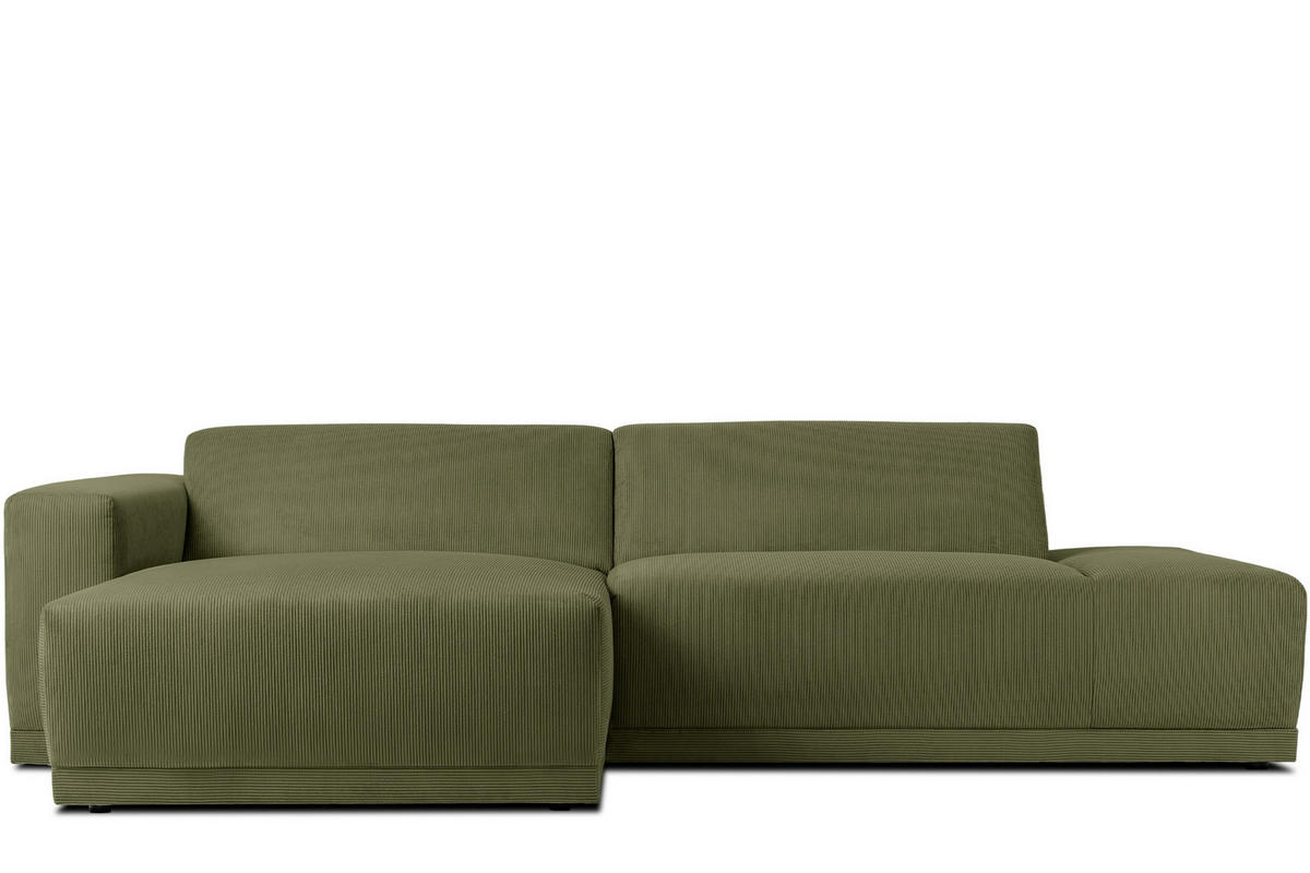 ECKSOFA-LINKS MUDI in moderner Optik mit hochwertigem Kaltschaum, Cord-Stoff, khaki - Schwarz/Grün, Textil (280/160cm) - KONSIMO®