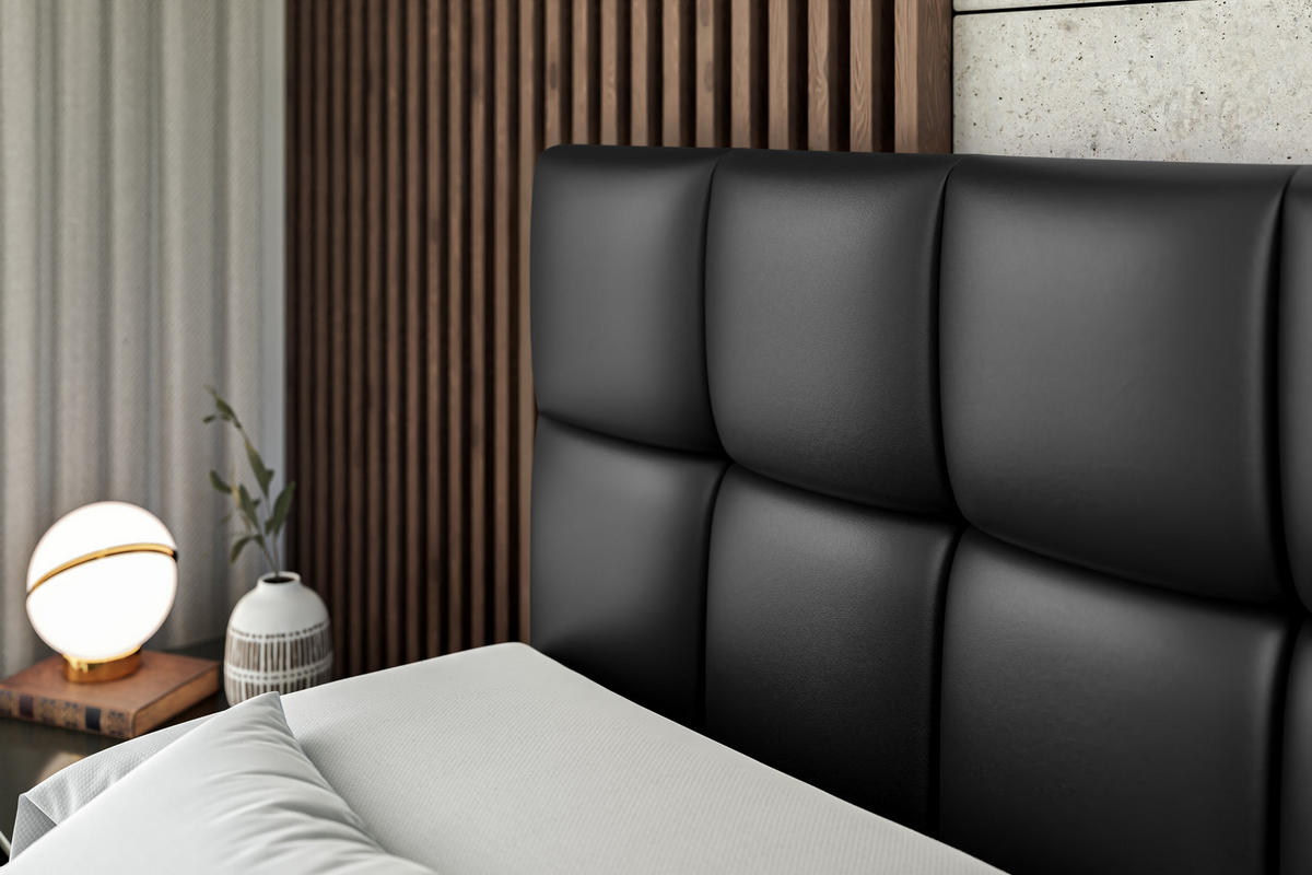 BOXBETT mit H4-Matratze und Lattenrost - RICAR - 140x200 Schwarz Hochglanz - Schwarz Hochglanz, Holzwerkstoff (140/200cm) - ALTDECOR